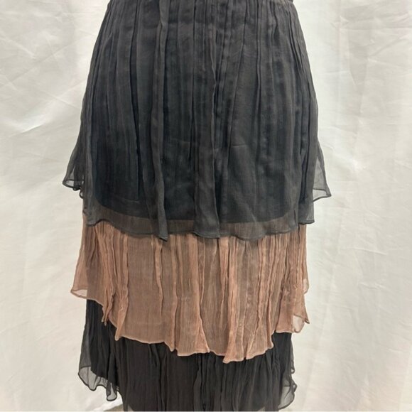 Zara silk satin V-neck sleeveless pleated tiered layered dress Sz  L pink gray - Picture 3 of 15